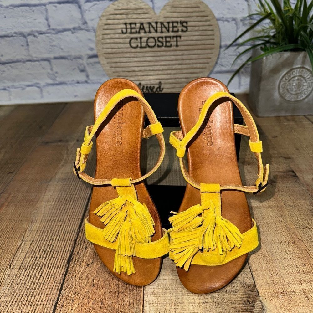 Sundance Yellow Suede Tassel Boho Strappy Sandals Size EU 37 US 6.5